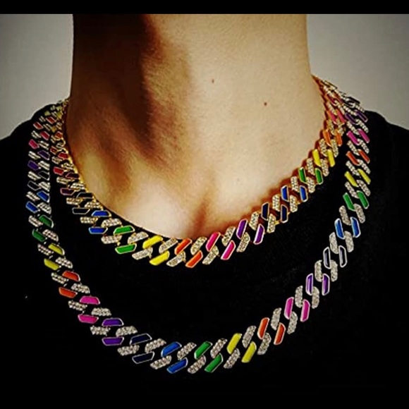 Hottest Cuban Link custom Chain w/ colorful enamel Bestseller Best Gift for men! - Picture 2 of 8